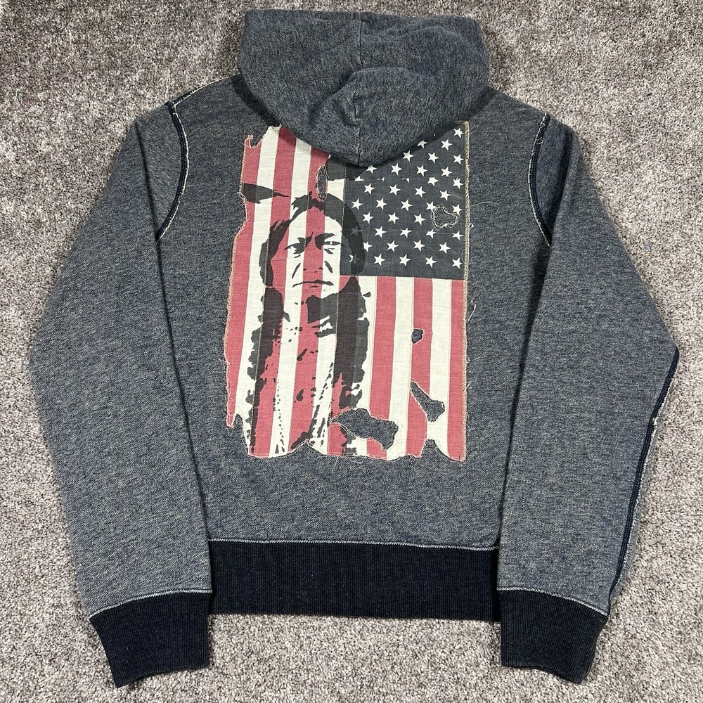 Denim & Supply Ralph Lauren Full-Zip Sweatshirt Hoodie American Flag Patch Large